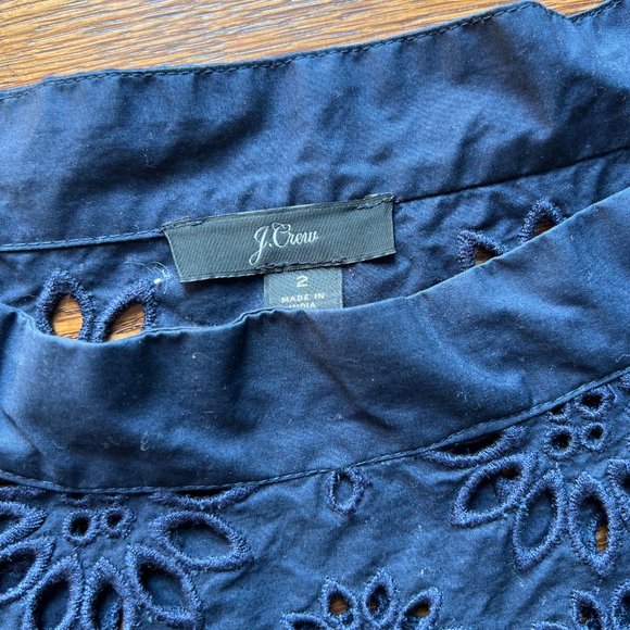 J Crew Eyelit Funnel Neck Top Navy - Picture 4 of 6